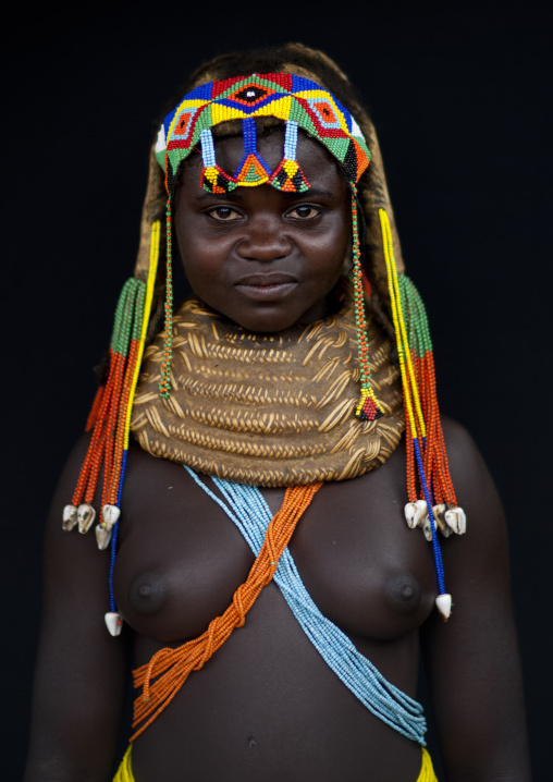Mwila Girl With The Vikeka Necklace And Beaded Dreadlocks, Angola