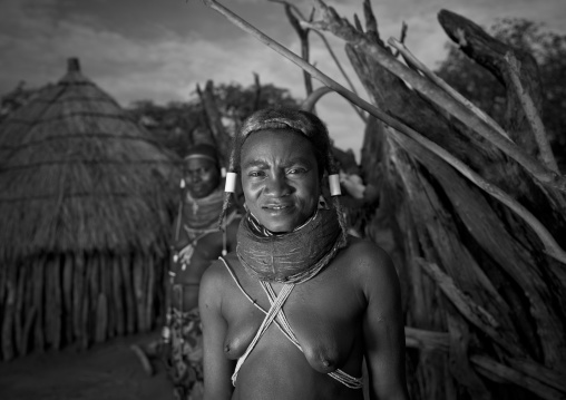 Mwila Woman With Vilanda Necklace In Front Of Her Hut, Chibia Area, Angola