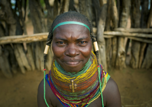 Mwila Woman With Traditional Hairstyle And Necklace, Chibia Area, Angola