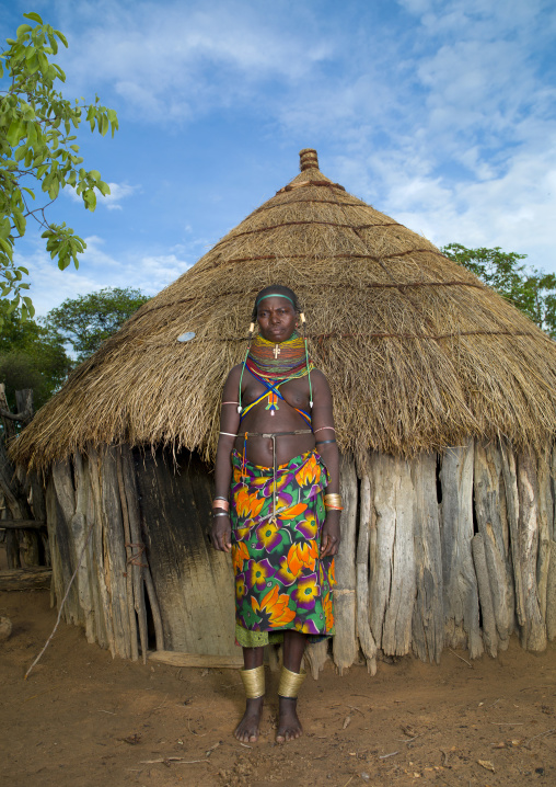 Mwila Woman In Front Of Her Hut, Chibia Area, Angola