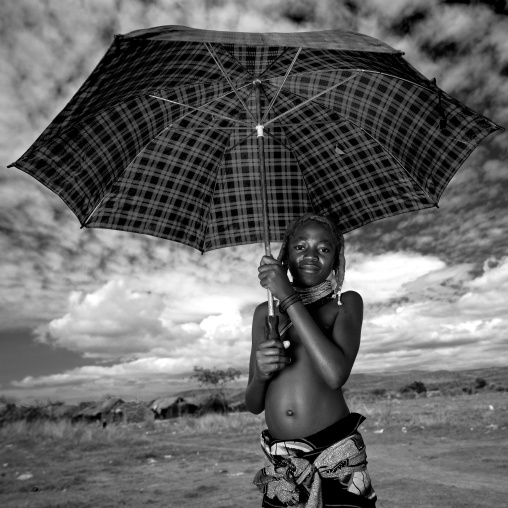 Mwila Girl With An Umbrella, Chibia Area, Angola