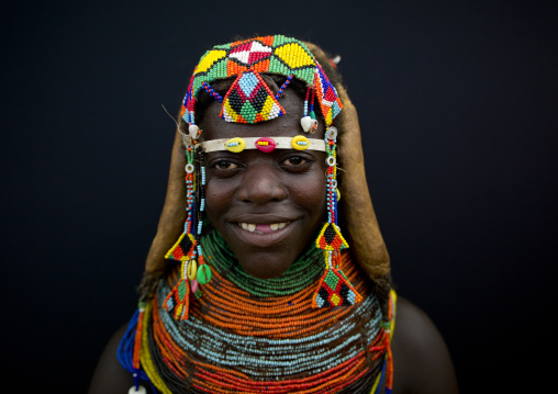 Mwila Girl With A Beaded Headdress And Her Upper Teeth Removed, Angola