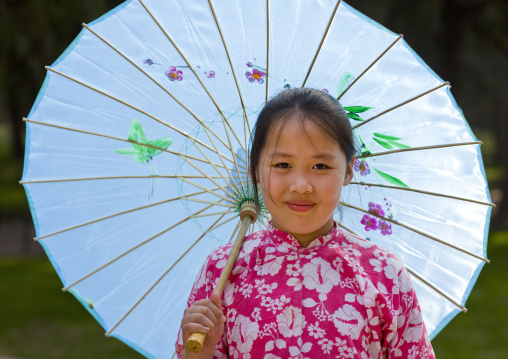 Chinese Girl With An Umbrella, Beijing, China