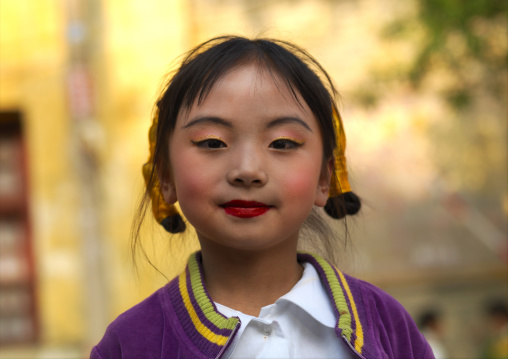 Little Girl With Make During A School Celebration, Kunming, Yunnan Province, China