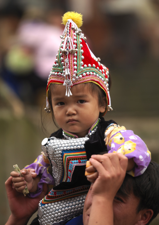 Hani Tribal Kid In Traditional Costume, Yuanyang, Yunnan Province, China