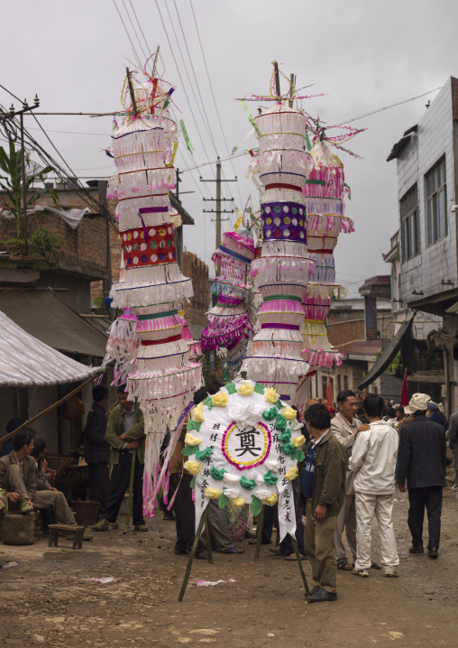 Giant White Lanterns During A Funeral Procession, Yuanyang, Yunnan Province, China
