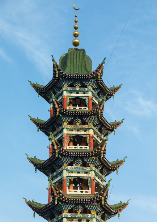 Chinese-style minaret of the Salar people grand mosque, Qinghai province, Xunhua, China
