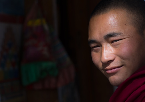 Portrait of a tibetan monk in wutun si monastery, Qinghai province, Wutun, China