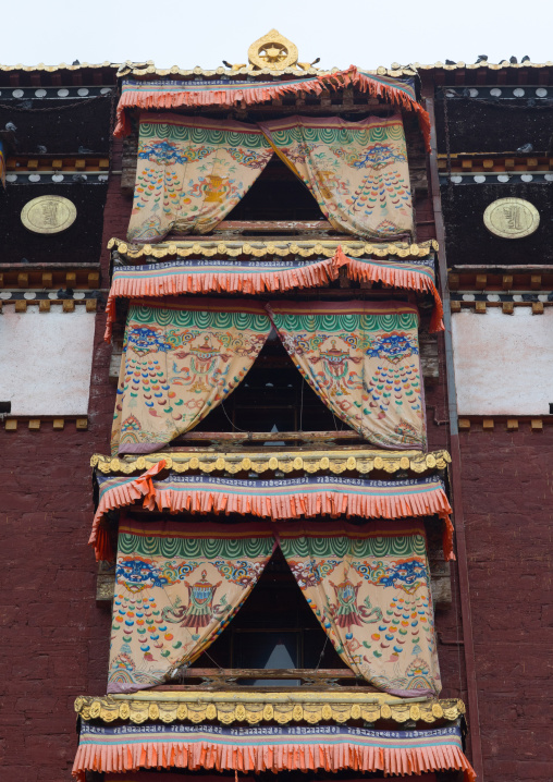 Low angle view of milarepa tower in Hezuo monastery, Gansu province, Hezuo, China