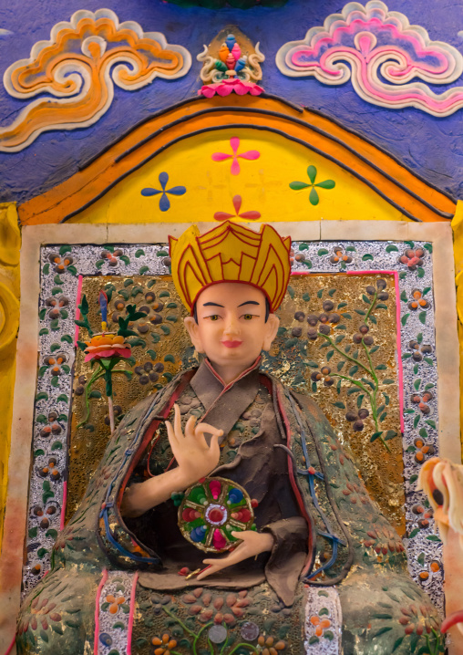 Tibetan buddhist sculptures made by monks from coloured butter in Labrang monastery, Gansu province, Labrang, China