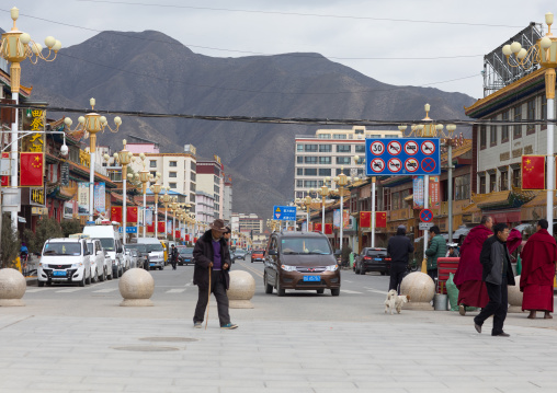 View of the modern area of the town, Gansu province, Labrang, China