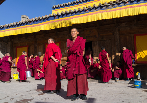 Monks in Rongwo monastery, Tongren County, Longwu, China