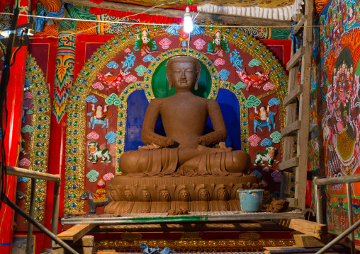 New statue being made with clay in Chonjgon monastery, Tongren County, Longwu, China