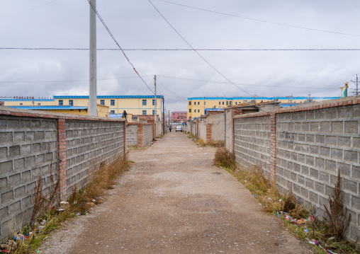 Houses build for tibetan nomads who are being forced off the land and moved into urban settlements, Qinghai province, Sogzong, China