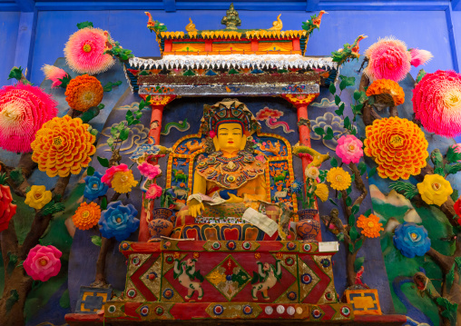 Tibetan buddhist sculptures made by monks from coloured butter in Labrang monastery, Gansu province, Labrang, China