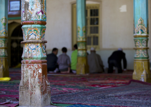 Uyghur Men Praying Inside The Mosque, Yarkand, Xinjiang Uyghur Autonomous Region, China