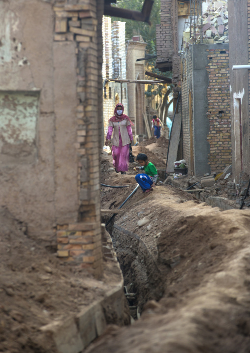 Works in the Demolished old town, Kashgar, Xinjiang Uyghur Autonomous Region, China