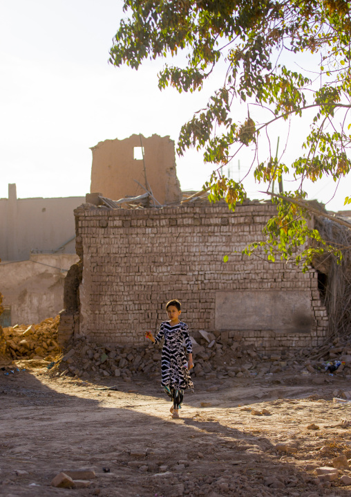 Girl in the Demolished Old Town Of Kashgar, Xinjiang Uyghur Autonomous Region, China