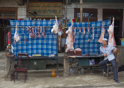 Uyghur Butcher In Keriya, Old Town, Xinjiang Uyghur Autonomous Region, China