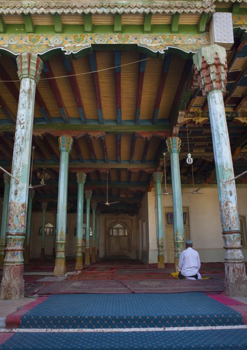 Man Praying Inside Altyn Mosque, Yarkand, Xinjiang Uyghur Autonomous Region, China