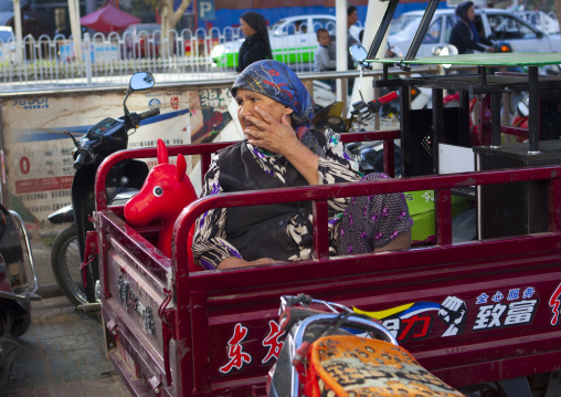 Uyghur Woman In a Cart, Xinjiang Uyghur Autonomous Region, China