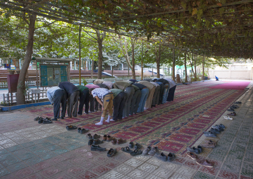 Men Praying Under A Pergola In Mosque, Yarkand, Xinjiang Uyghur Autonomous Region, China