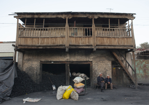 Uyghur Men Selling Coal, Yarkand, Xinjiang Uyghur Autonomous Region, China