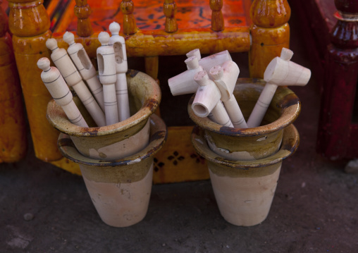Tube Used To Drain The Urine Of Babies While In Crib, Serik Buya Market, Yarkand, Xinjiang Uyghur Autonomous Region, China