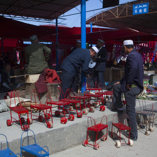 Chairs With Wheels To Harvest Cotton, Serik Buya Market, Yarkand, Xinjiang Uyghur Autonomous Region, China