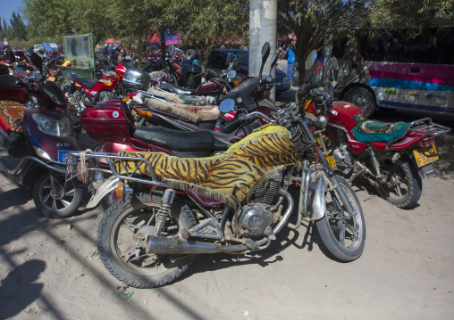 Fancy Motorcyles Parked In Serik Buya Market, Yarkand, Xinjiang Uyghur Autonomous Region, China
