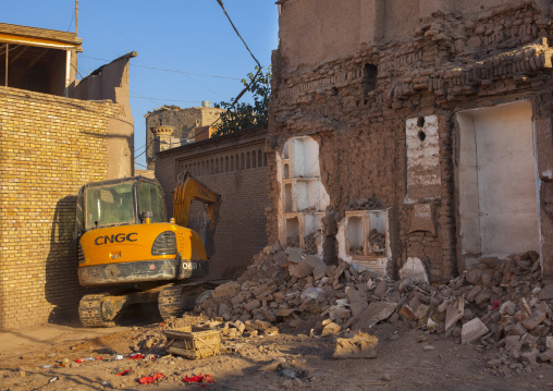 Bulldozer And Demolished House, Old Town Of Kashgar, Xinjiang Uyghur Autonomous Region, China