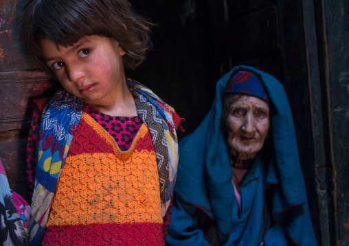 Afghan girl with her grand mother in a pamiri house, Badakhshan province, Qazi deh, Afghanistan