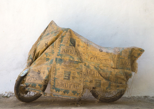 Wrapped motorcycle, Badakhshan province, Khandood, Afghanistan