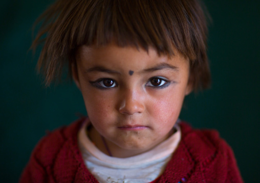 Portrait of an afghan girl with a dot on the forehead, Badakhshan province, Zebak, Afghanistan