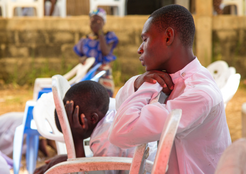 Benin, West Africa, Ganvié, celestial church of christ men praying