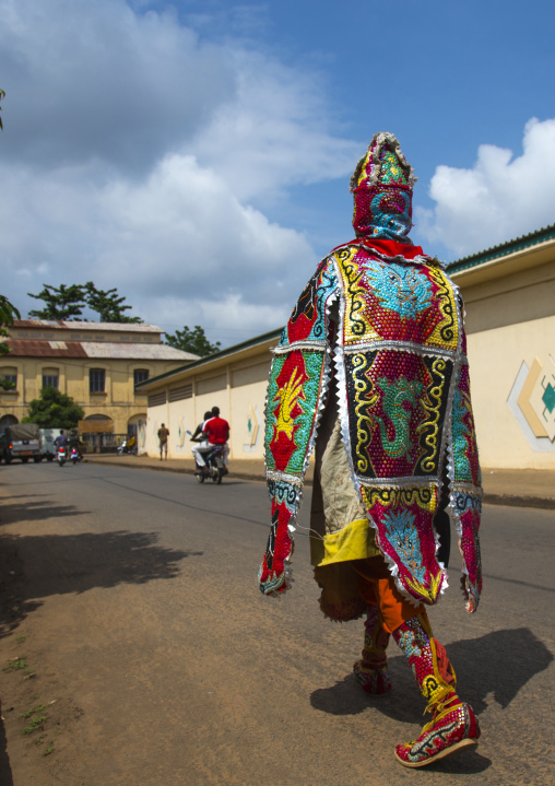 Benin, West Africa, Porto-Novo, egoun egoun spirit of the deads walking in the street to ask money to people