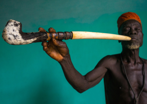 Benin, West Africa, Taneka-Koko, traditional healer called mister tcholi with his giant pipe