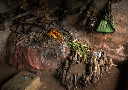 Benin, West Africa, Bopa, wood sticks used to ask favors to the spirits in a voodoo shrine