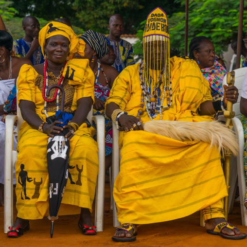 Benin, West Africa, Ouidah, dada vognon adidékon famous healer with a mask hiding his face