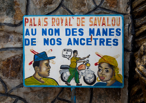 Benin, West Africa, Savalou, billboard at the royal palace sponsored by muammar gaddafi