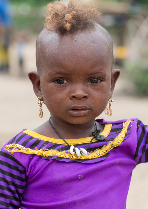 Benin, West Africa, Savalou, fulani peul tribe little girl with a funny haircut