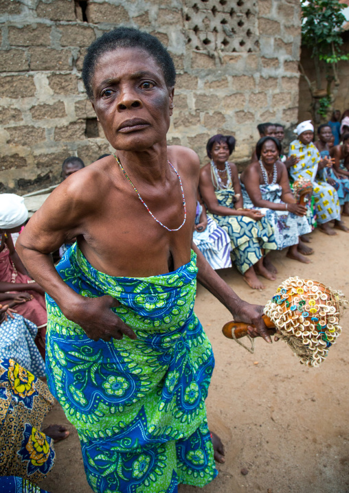 Benin, West Africa, Bopa, woman in trance dancing during a traditional voodoo ceremony