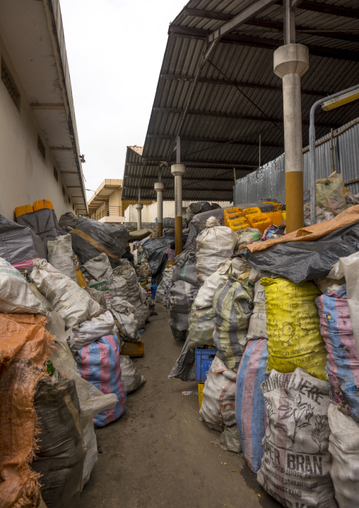 Benin, West Africa, Cotonou, bottles gathered for recycling in dantokpa market