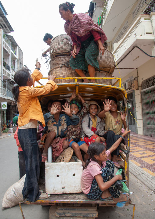Rickshaw overloaded in the street, Phnom Penh province, Phnom Penh, Cambodia