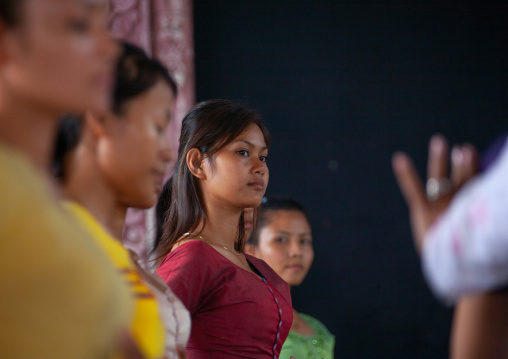 Cambodian dancers with their teacher during a training session of the National ballet, Phnom Penh province, Phnom Penh, Cambodia
