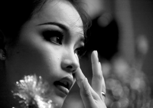 Make-up of the cambodian dancer of the national ballet, Phnom Penh province, Phnom Penh, Cambodia