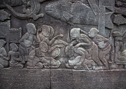 Bas-relief on the walls of Angkor wat, Siem Reap Province, Angkor, Cambodia