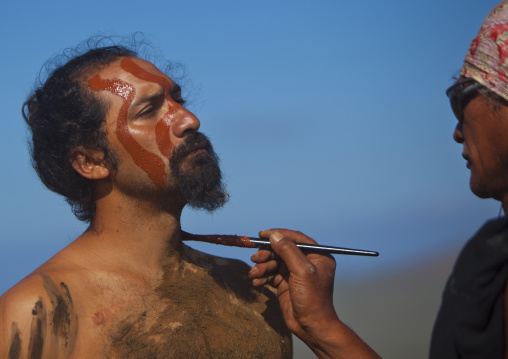 Haka Pei, Body Painting Before The Banana Competition During Tapati Festival, Easter Island, Chile