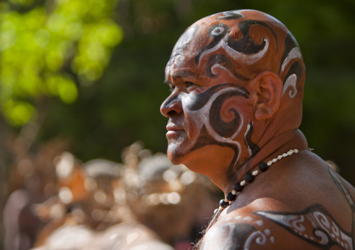 Man With Traditional Make Up During Tapati Festival, Easter Island, Chile