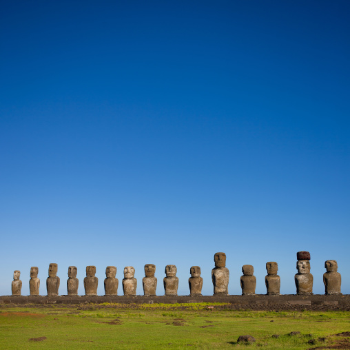 Monolithic Moai Statues At Ahu Tongariki, Easter Island, Chile